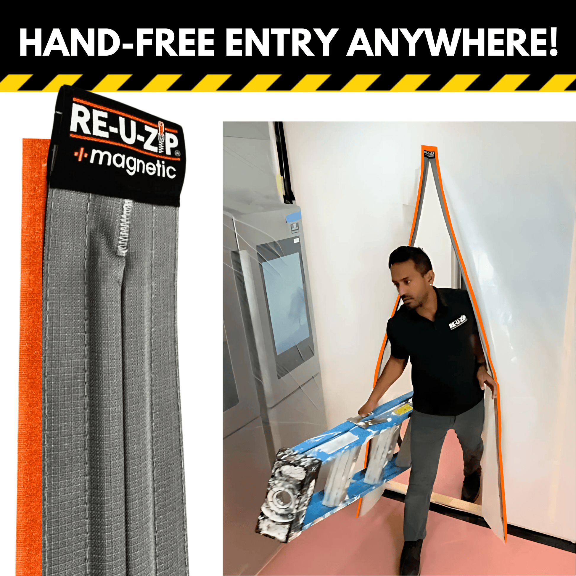 RE-U-ZIP INNOVATIVE DUST BARRIER SOLUTIONS Construction RE-U-ZIP® MAGNETIC ENTRY STRIP™ + DUST BARRIER ZIPPER | STARTER KIT