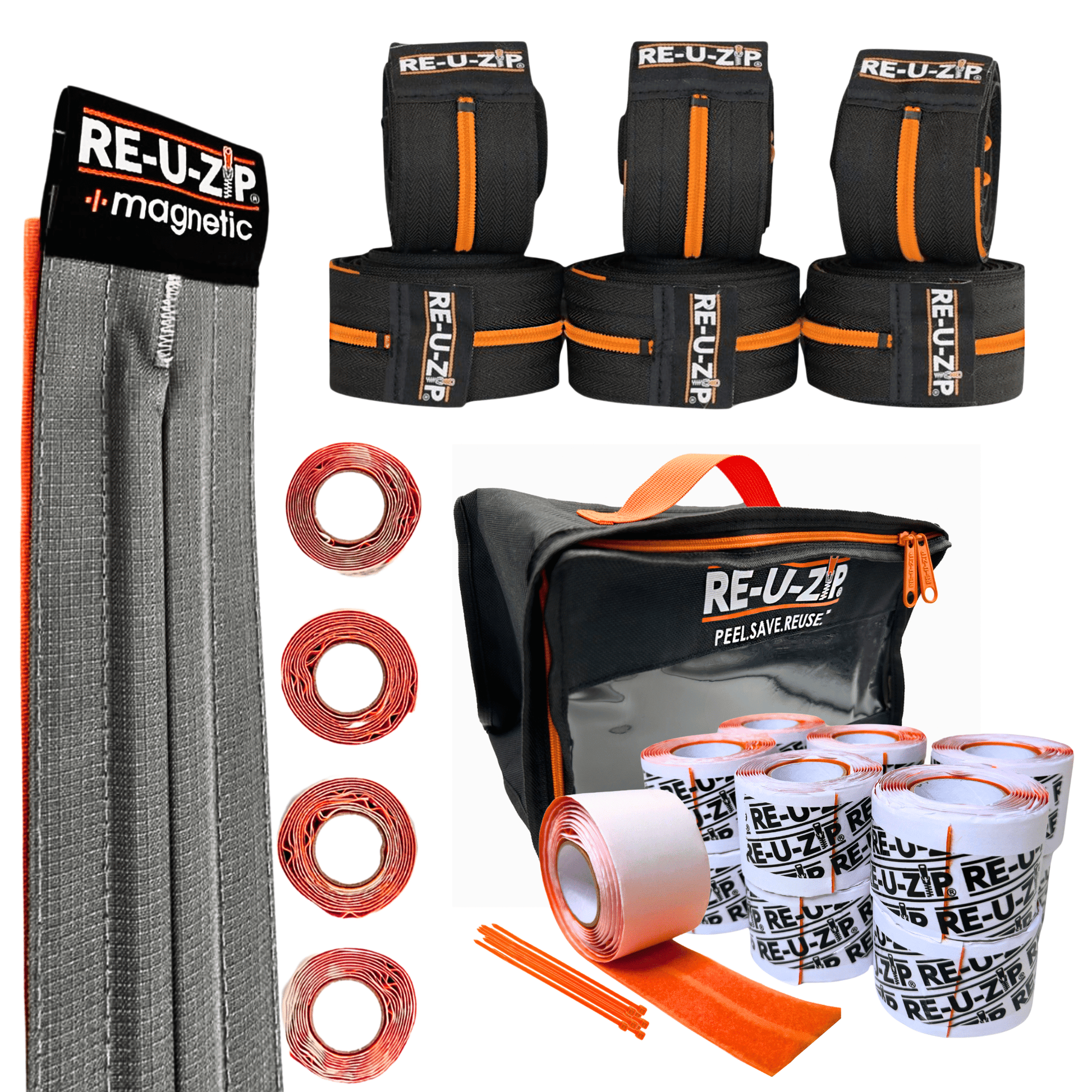 RE-U-ZIP INNOVATIVE DUST BARRIER SOLUTIONS Construction RE-U-ZIP® MAGNETIC ENTRY STRIP™ | STARTER KIT + DUST BARRIER ZIPPER | PRO BUNDLE