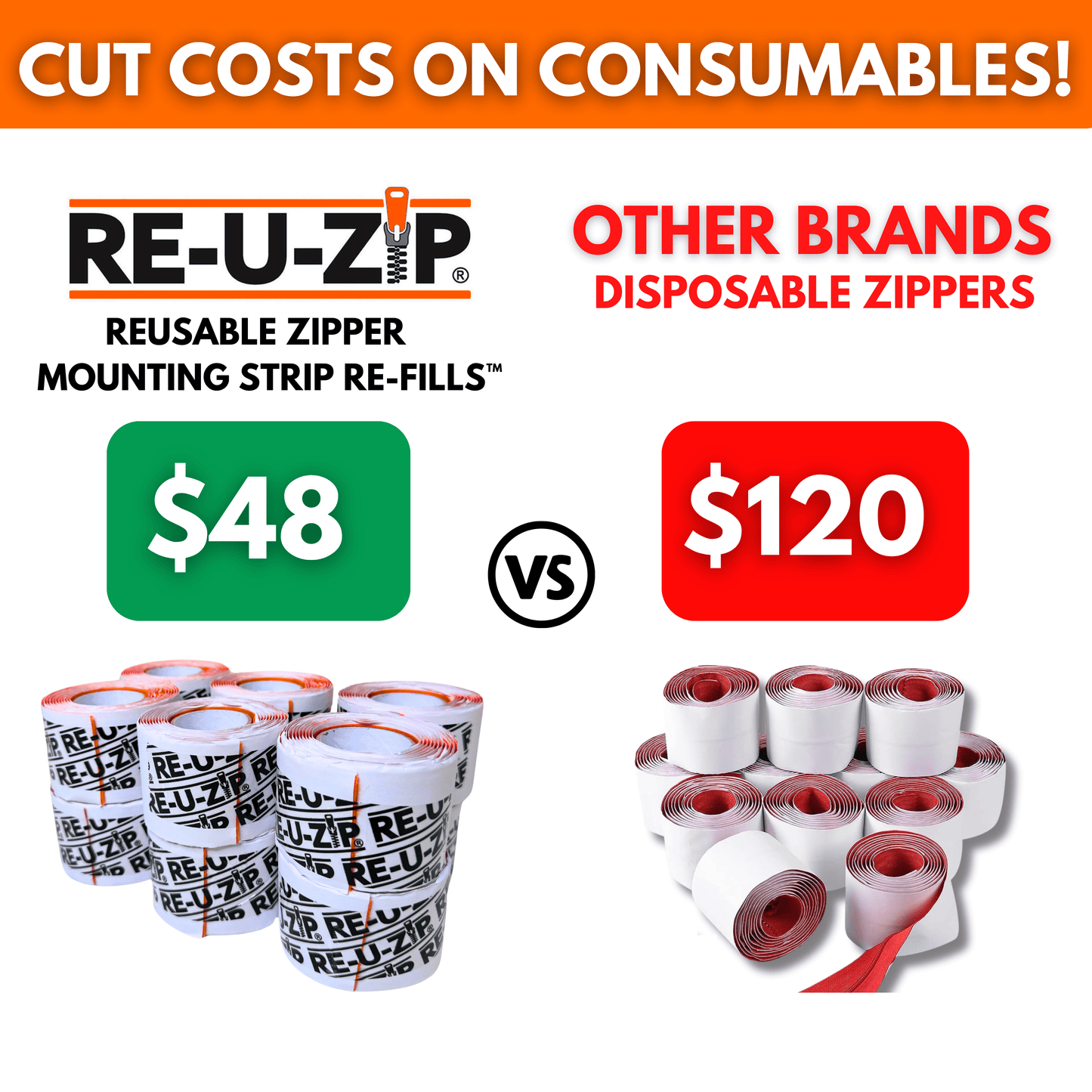 RE-U-ZIP INNOVATIVE DUST BARRIER SOLUTIONS Construction RE-U-ZIP® MOUNTING STRIP RE-FILL™ | 3-PACK