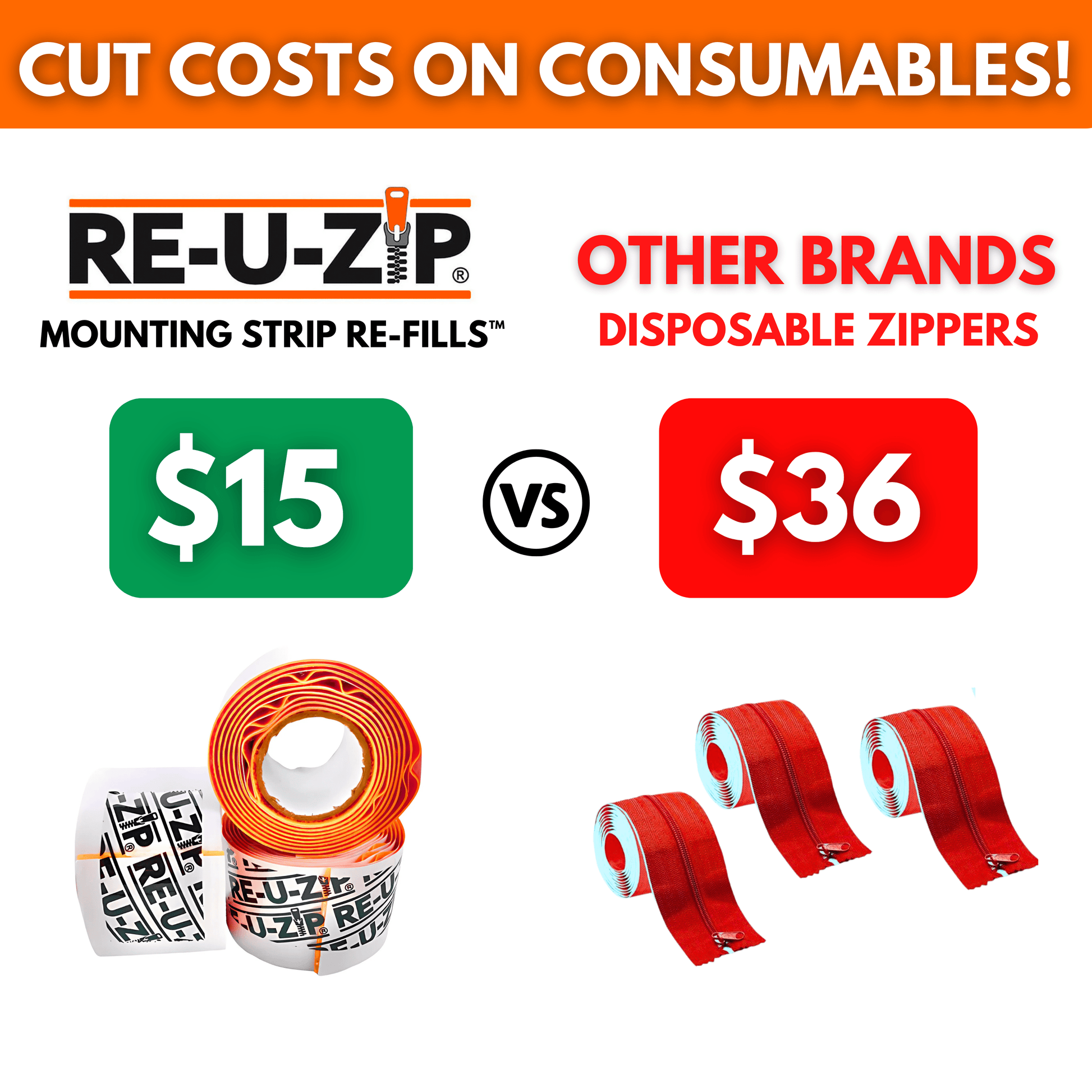 RE-U-ZIP INNOVATIVE DUST BARRIER SOLUTIONS Construction RE-U-ZIP® MOUNTING STRIP RE-FILL™ | 3-PACK