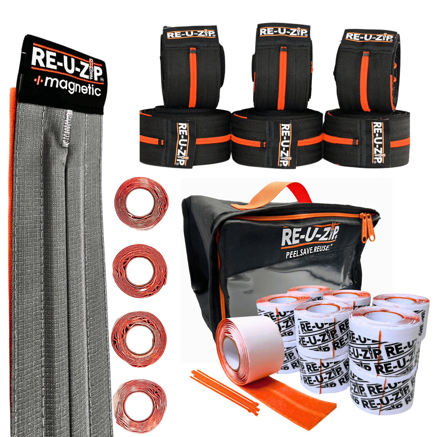 RE-U-ZIP INNOVATIVE DUST BARRIER SOLUTIONS Construction RED RE-U-ZIP® MAGNETIC ENTRY STRIP™ | STARTER KIT + DUST BARRIER ZIPPER | PRO BUNDLE