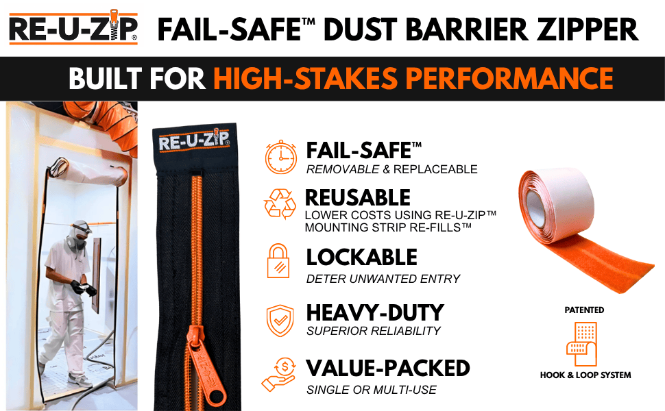 RE-U-ZIP® | DUST CONTAINMENT EVOLVED™ Construction RE-U-ZIP® Fail-Safe™ Reusable Dust Barrier Zipper | Starter Kit