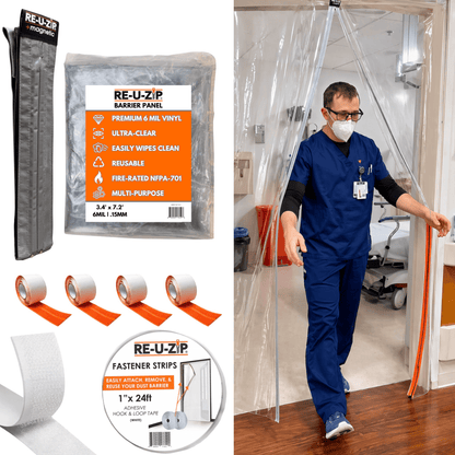 RE-U-ZIP® | DUST CONTAINMENT EVOLVED™ Construction COMMERCIAL 6 Mil (5x8.5ft) RE-U-ZIP® Ultra-Clear Magnetic Entry Strip™ Door Kit