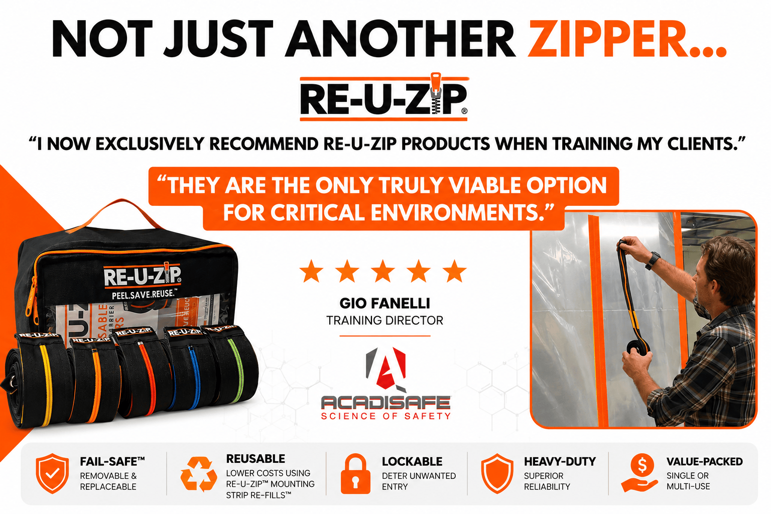 RE-U-ZIP® | DUST CONTAINMENT EVOLVED™ Construction RE-U-ZIP® FAIL-SAFE™ REUSABLE DUST BARRIER ZIPPER | PRO BUNDLE