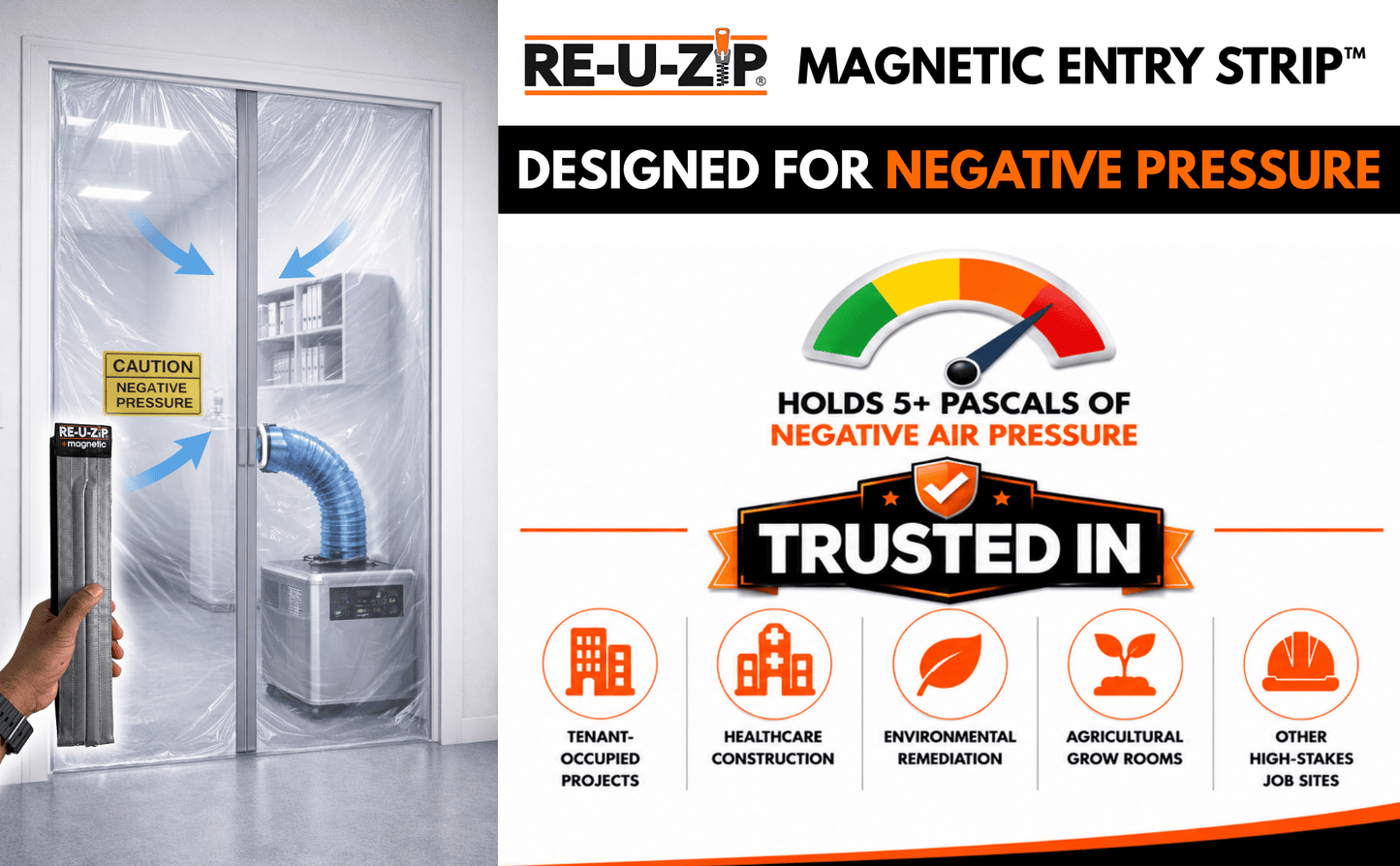 RE-U-ZIP® | DUST CONTAINMENT EVOLVED™ Construction RE-U-ZIP® Self-Closing Magnetic Entry Strip™ | Starter Kit