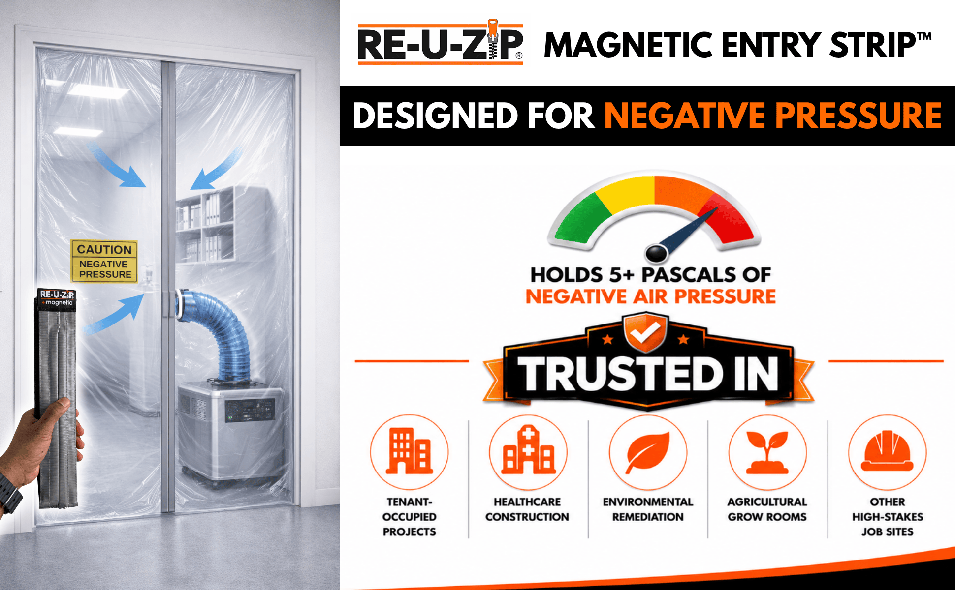 RE-U-ZIP® | DUST CONTAINMENT EVOLVED™ Construction RE-U-ZIP® Self-Closing Magnetic Entry Strip™ | Starter Kit