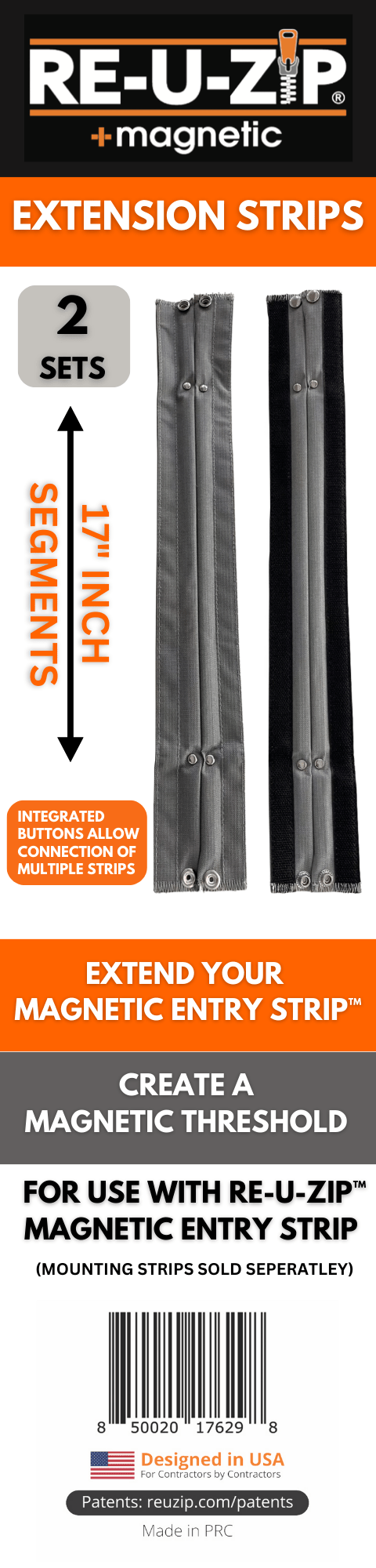 RE-U-ZIP™ INNOVATIVE DUST BARRIER SOLUTIONS 2 Pack RE-U-ZIP® MAGNETIC EXTENSION STRIPS™