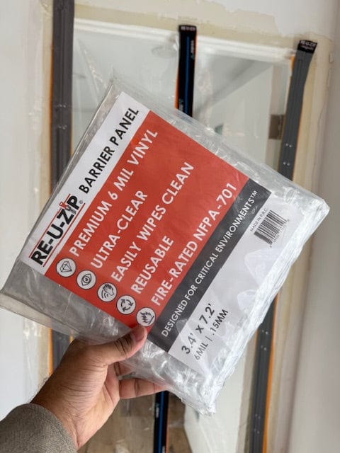 RE-U-ZIP INNOVATIVE DUST BARRIER SOLUTIONS Construction 3 x 7 FT - 6 MIL - RE-U-ZIP® ULTRA-CLEAR BARRIER PANEL RE-U-ZIP® ULTRA-CLEAR BARRIER PANEL
