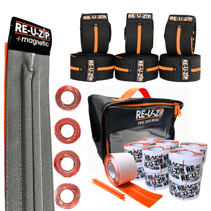 RE-U-ZIP INNOVATIVE DUST BARRIER SOLUTIONS Construction ORANGE RE-U-ZIP® MAGNETIC ENTRY STRIP™ | STARTER KIT + DUST BARRIER ZIPPER | PRO BUNDLE