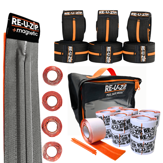 RE-U-ZIP INNOVATIVE DUST BARRIER SOLUTIONS Construction ORANGE RE-U-ZIP® MAGNETIC ENTRY STRIP™ | STARTER KIT + DUST BARRIER ZIPPER | PRO BUNDLE