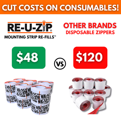 RE-U-ZIP INNOVATIVE DUST BARRIER SOLUTIONS Construction RE-U-ZIP® REUSABLE DUST BARRIER ZIPPER | 12-PACK