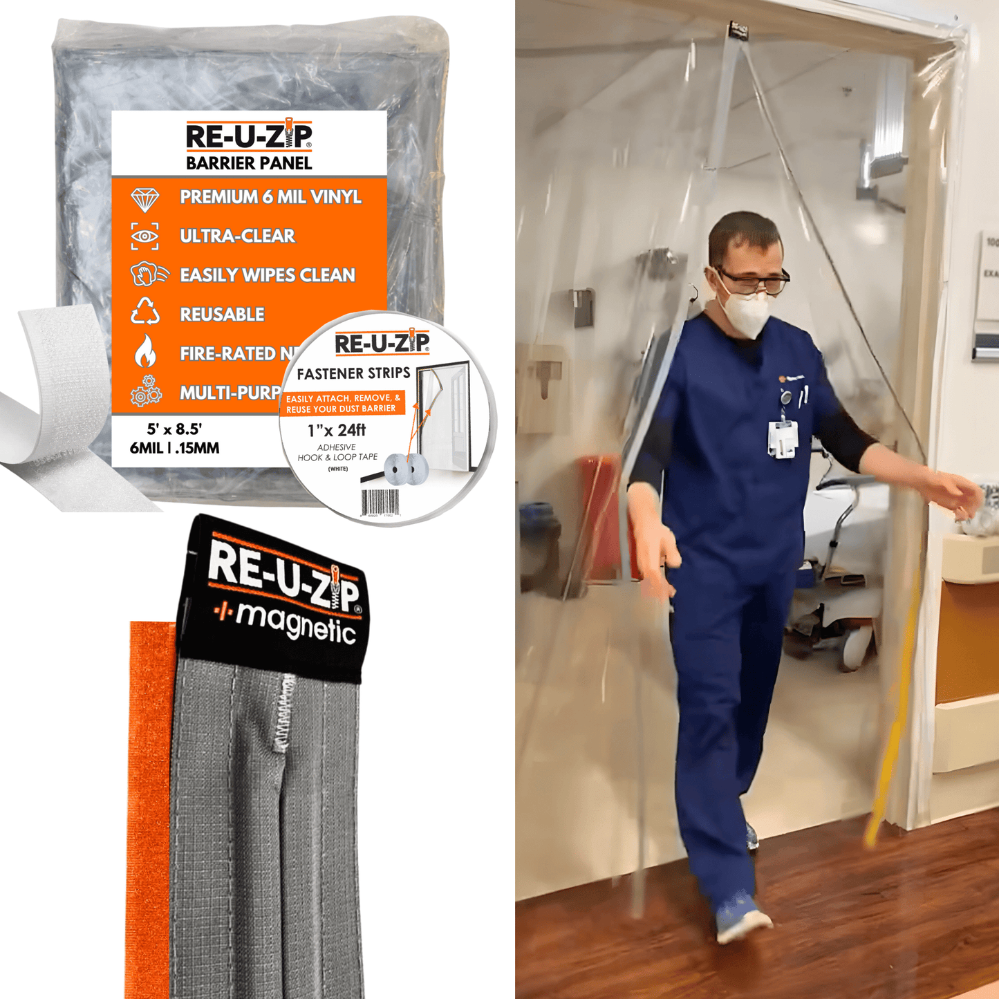 RE-U-ZIP INNOVATIVE DUST BARRIER SOLUTIONS Construction RE-U-ZIP® ULTRA-CLEAR MAGNETIC DOOR KIT | COMMERCIAL RE-U-ZIP® ULTRA-CLEAR MAGNETIC DOOR KIT
