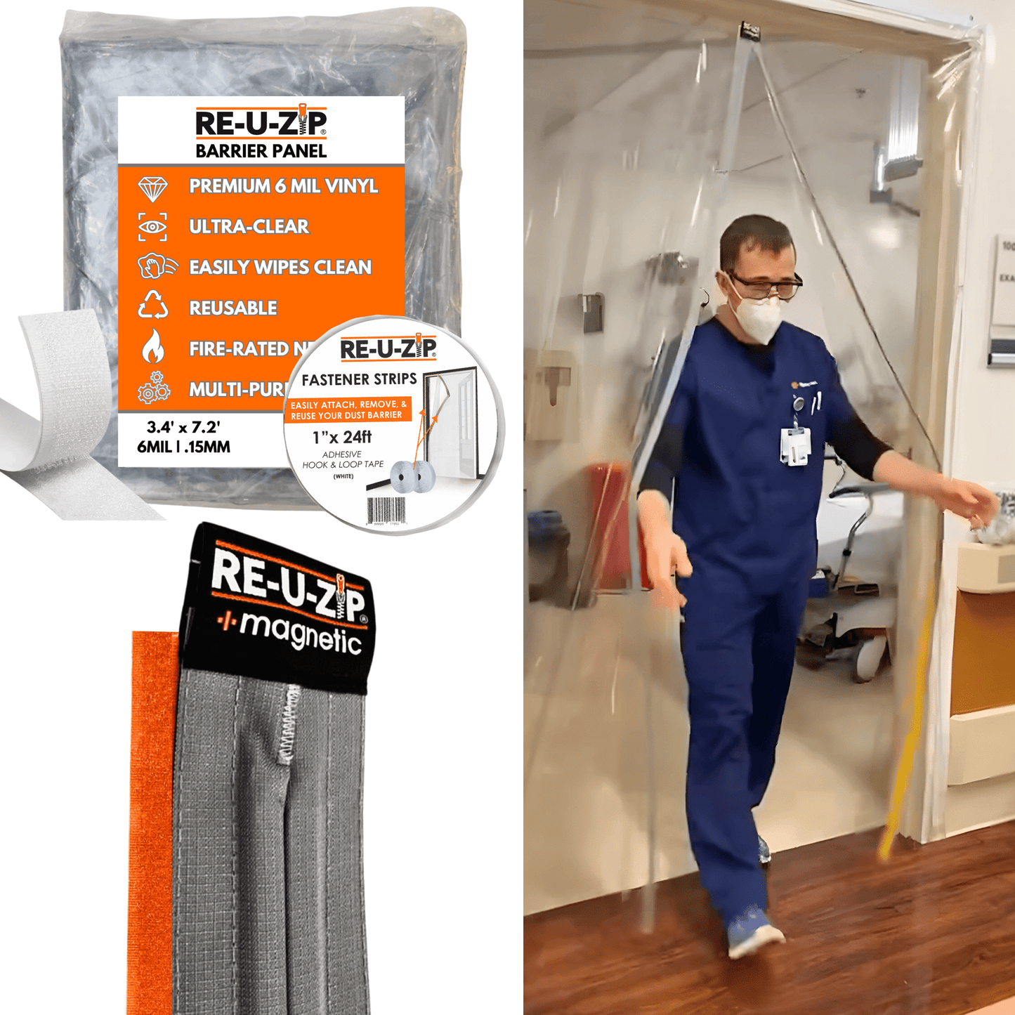 RE-U-ZIP INNOVATIVE DUST BARRIER SOLUTIONS Construction RE-U-ZIP® ULTRA-CLEAR MAGNETIC DOOR KIT | STANDARD RE-U-ZIP® ULTRA-CLEAR MAGNETIC DOOR KIT