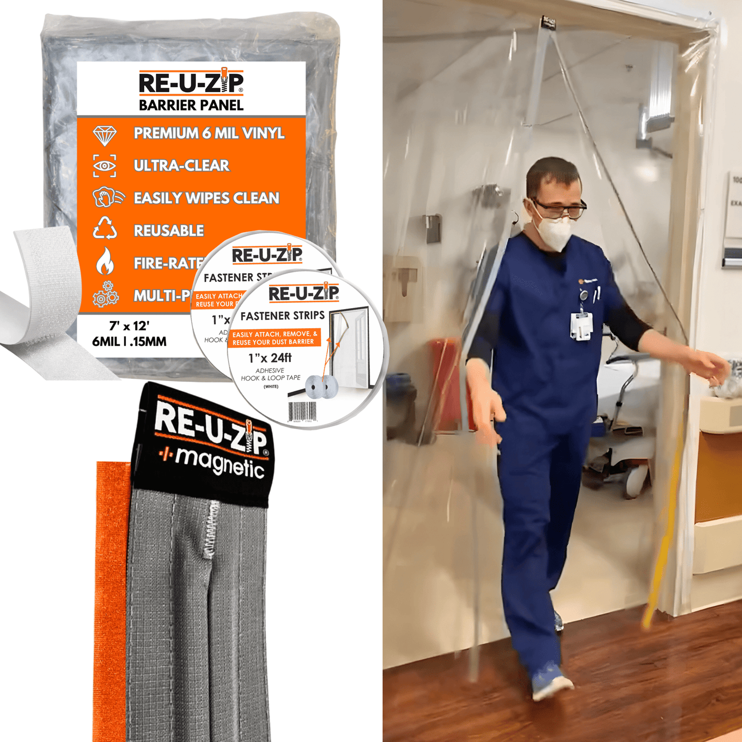 RE-U-ZIP INNOVATIVE DUST BARRIER SOLUTIONS Construction RE-U-ZIP® ULTRA-CLEAR MAGNETIC DOOR KIT | XL RE-U-ZIP® ULTRA-CLEAR MAGNETIC DOOR KIT