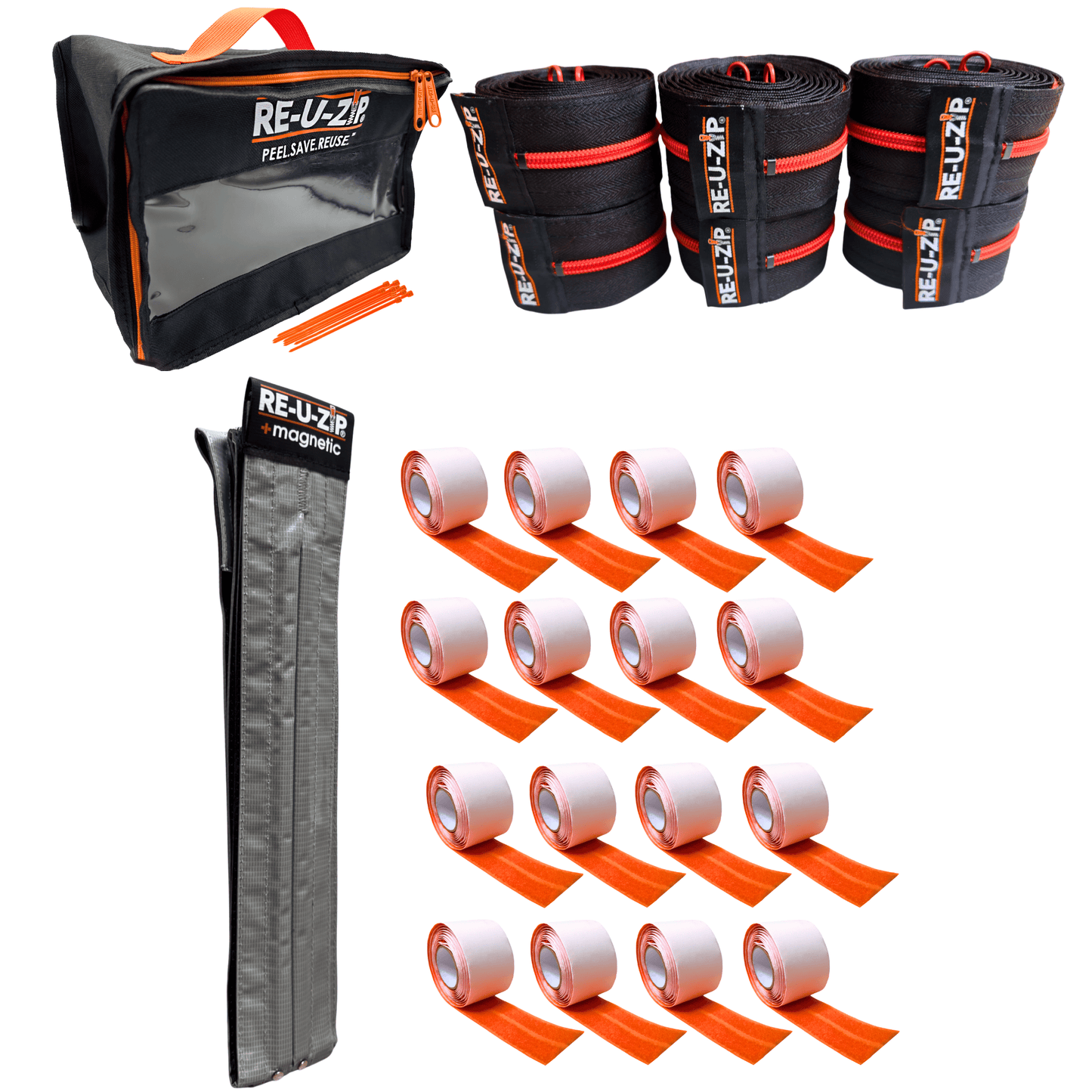 RE-U-ZIP INNOVATIVE DUST BARRIER SOLUTIONS Construction RED RE-U-ZIP® MAGNETIC ENTRY STRIP™ | STARTER KIT + DUST BARRIER ZIPPER | PRO BUNDLE