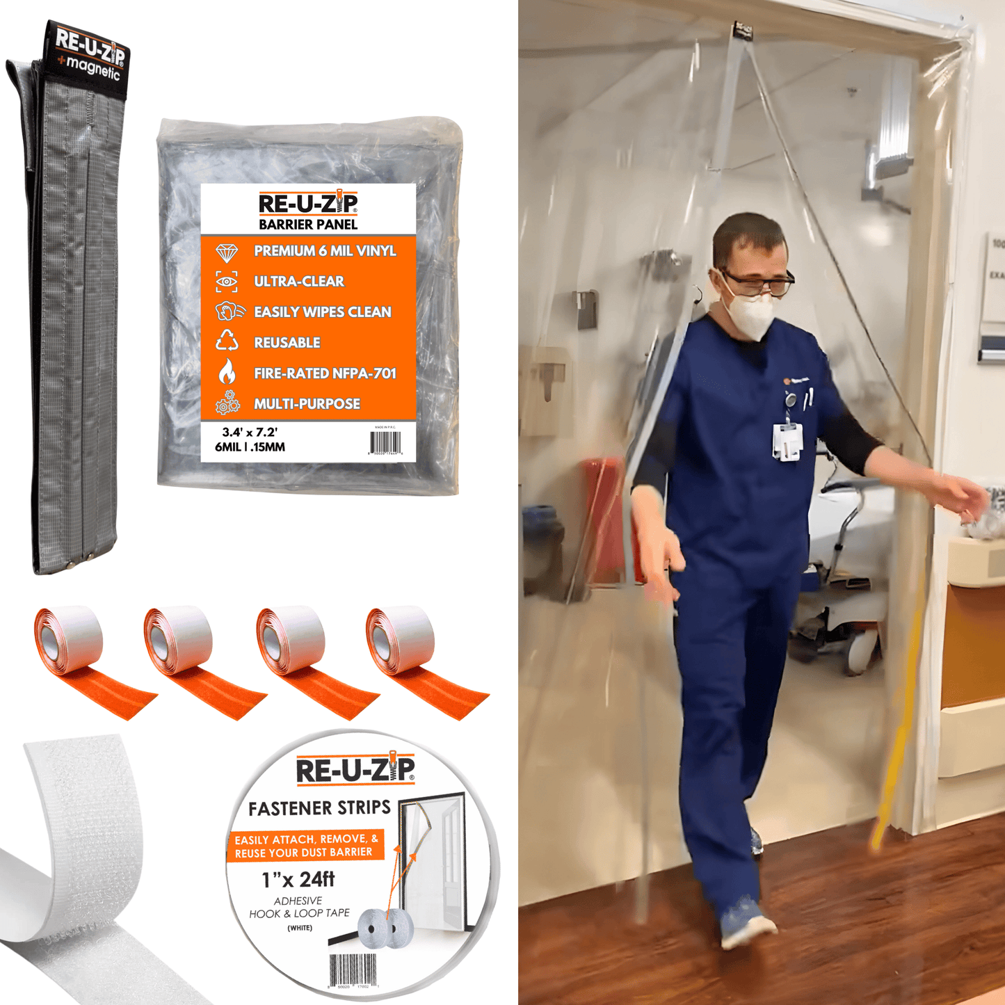 RE-U-ZIP INNOVATIVE DUST BARRIER SOLUTIONS Construction STANDARD 6 Mil (3.4 x 7.2ft) RE-U-ZIP® ULTRA-CLEAR MAGNETIC DOOR KIT