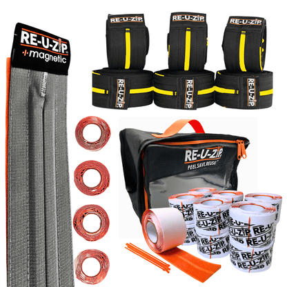 RE-U-ZIP INNOVATIVE DUST BARRIER SOLUTIONS Construction YELLOW RE-U-ZIP® MAGNETIC ENTRY STRIP™ | STARTER KIT + DUST BARRIER ZIPPER | PRO BUNDLE
